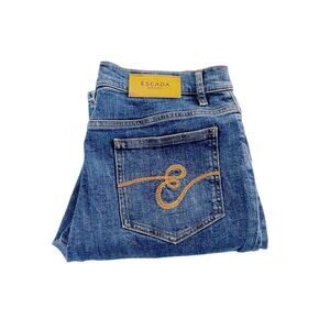 Escada Sport Linda Slim Medium Blue Denim Jeans Flare Leg SZ42